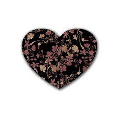 Dark Floral Ornate Print Rubber Coaster (heart)  by dflcprintsclothing