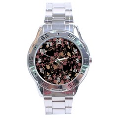 Dark Floral Ornate Print Stainless Steel Analogue Watch