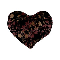 Dark Floral Ornate Print Standard 16  Premium Heart Shape Cushions