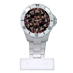 Dark Floral Ornate Print Plastic Nurses Watch by dflcprintsclothing