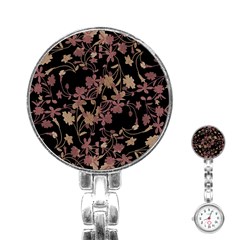 Dark Floral Ornate Print Stainless Steel Nurses Watch by dflcprintsclothing