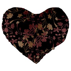 Dark Floral Ornate Print Large 19  Premium Flano Heart Shape Cushions by dflcprintsclothing