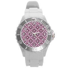 Two Tone Lattice Pattern Purple Round Plastic Sport Watch (l) by kellehco