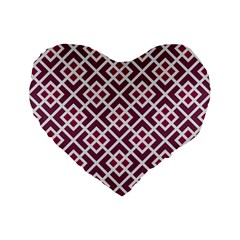 Two Tone Lattice Pattern Purple Standard 16  Premium Flano Heart Shape Cushions by kellehco