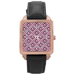 Two Tone Lattice Pattern Purple Rose Gold Leather Watch  by kellehco