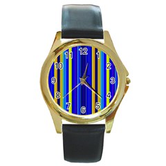 Blueyellow  Round Gold Metal Watch by Sparkle