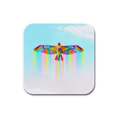 Rainbow Bird Rubber Square Coaster (4 Pack)  by Sparkle