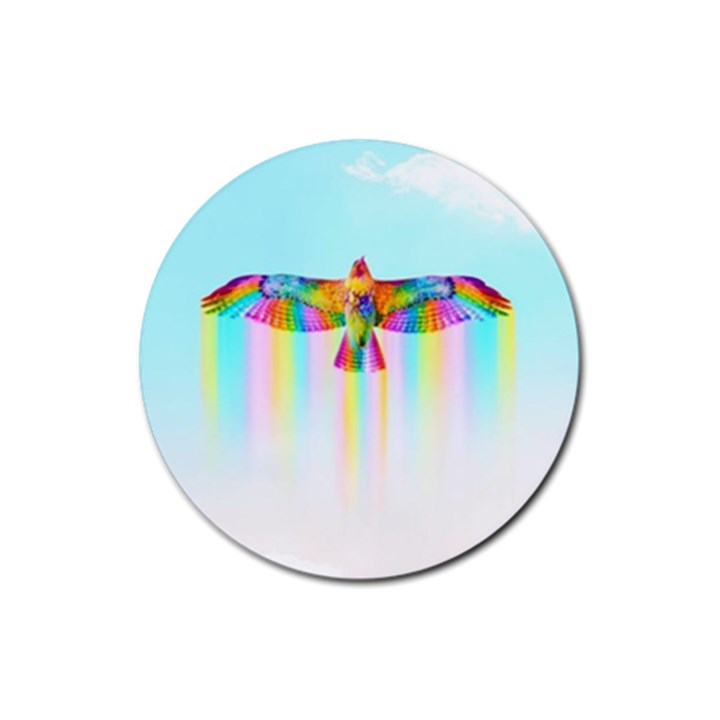 Rainbow Bird Rubber Round Coaster (4 pack) 