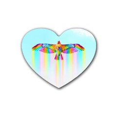 Rainbow Bird Rubber Coaster (heart)  by Sparkle