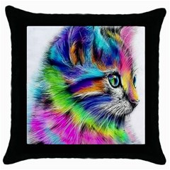 Rainbowcat Throw Pillow Case (black) by Sparkle