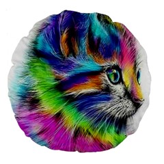 Rainbowcat Large 18  Premium Flano Round Cushions by Sparkle