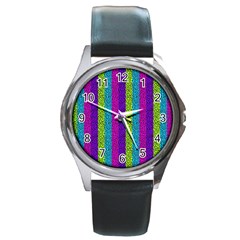 Glitter Strips Round Metal Watch by Sparkle