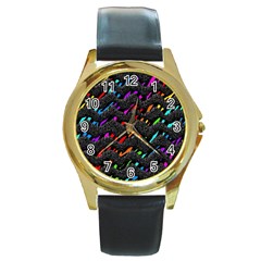 Rainbowwaves Round Gold Metal Watch