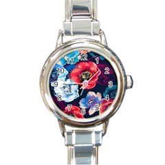 Flowers Pattern Round Italian Charm Watch by Sparkle