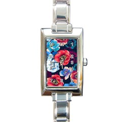 Flowers Pattern Rectangle Italian Charm Watch by Sparkle