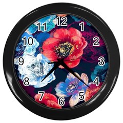 Flowers Pattern Wall Clock (black) by Sparkle