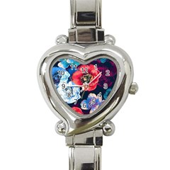 Flowers Pattern Heart Italian Charm Watch by Sparkle