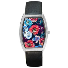 Flowers Pattern Barrel Style Metal Watch by Sparkle