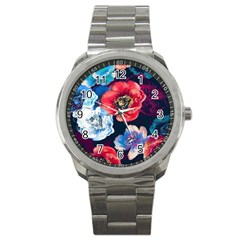 Flowers Pattern Sport Metal Watch by Sparkle