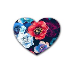 Flowers Pattern Rubber Coaster (heart)  by Sparkle