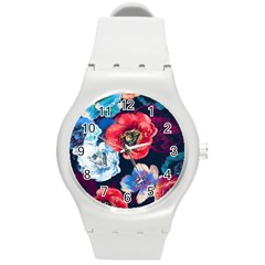 Flowers Pattern Round Plastic Sport Watch (m) by Sparkle