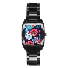 Flowers Pattern Stainless Steel Barrel Watch by Sparkle