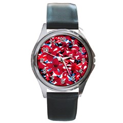 Handpaint Flowers Round Metal Watch by Sparkle