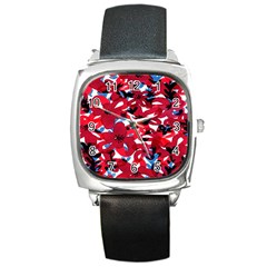 Handpaint Flowers Square Metal Watch by Sparkle