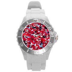 Handpaint Flowers Round Plastic Sport Watch (l) by Sparkle