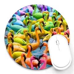 Rainbow Flamingos Round Mousepads by Sparkle