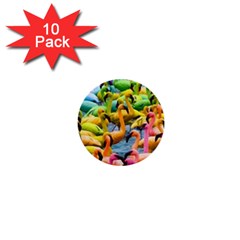 Rainbow Flamingos 1  Mini Buttons (10 Pack)  by Sparkle