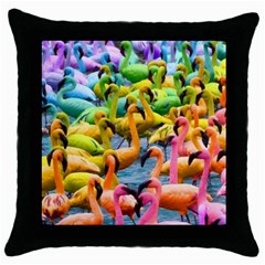 Rainbow Flamingos Throw Pillow Case (black) by Sparkle