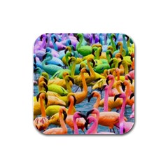 Rainbow Flamingos Rubber Square Coaster (4 Pack)  by Sparkle