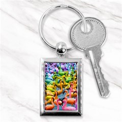 Rainbow Flamingos Key Chain (rectangle) by Sparkle