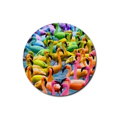 Rainbow Flamingos Rubber Coaster (round)  by Sparkle