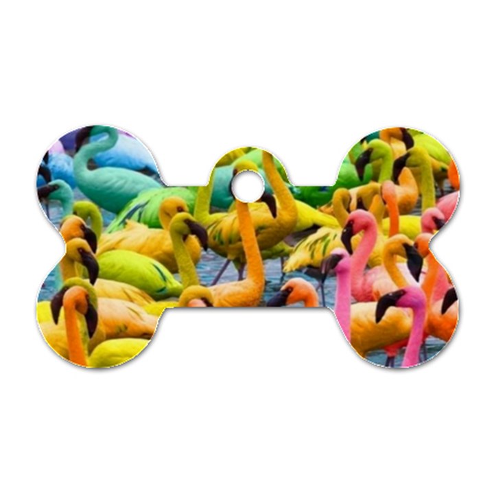 Rainbow Flamingos Dog Tag Bone (Two Sides)