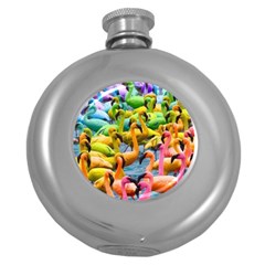 Rainbow Flamingos Round Hip Flask (5 Oz) by Sparkle