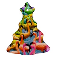 Rainbow Flamingos Christmas Tree Ornament (two Sides) by Sparkle