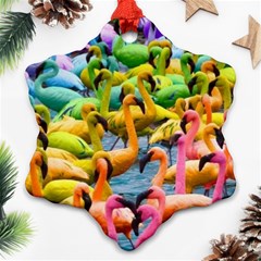 Rainbow Flamingos Snowflake Ornament (two Sides) by Sparkle