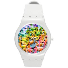 Rainbow Flamingos Round Plastic Sport Watch (m) by Sparkle