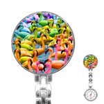 Rainbow Flamingos Stainless Steel Nurses Watch Front