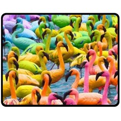 Rainbow Flamingos Double Sided Fleece Blanket (medium)  by Sparkle