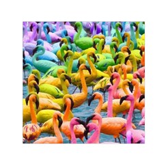 Rainbow Flamingos Small Satin Scarf (square) by Sparkle