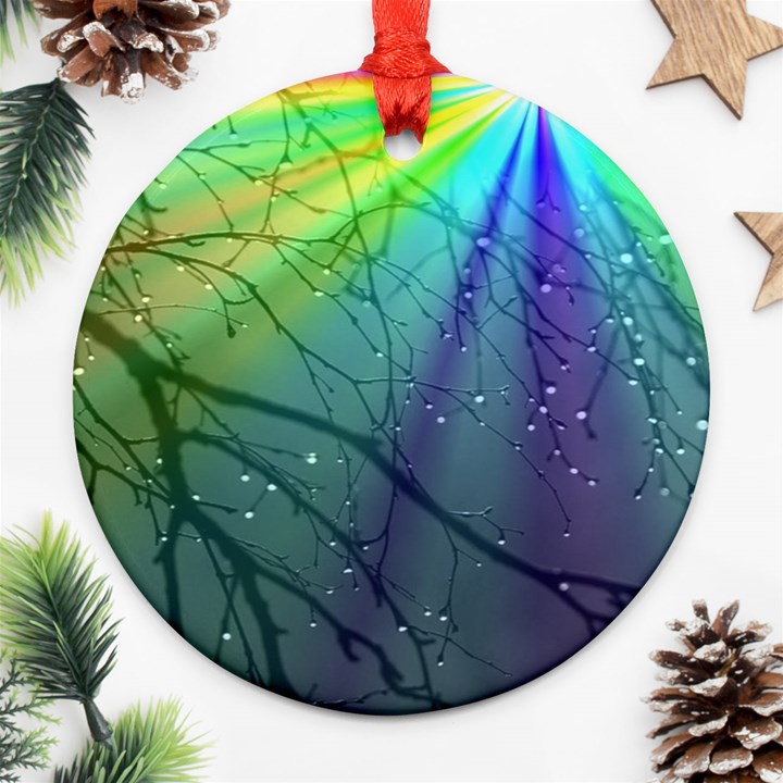 Rainbow Rain Ornament (Round)