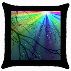 Rainbow Rain Throw Pillow Case (black) by Sparkle