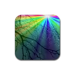 Rainbow Rain Rubber Coaster (square)  by Sparkle