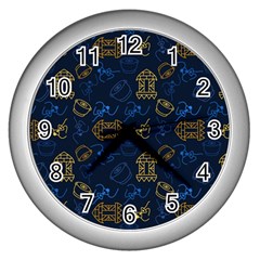 Tribal Festive Folk Pattern Wall Clock (silver) by tmsartbazaar