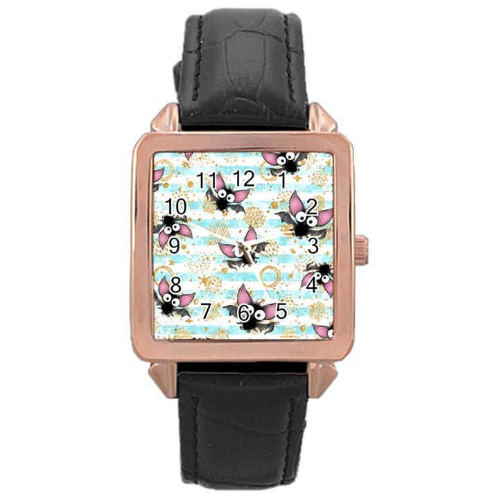 Halloween Bats Rose Gold Leather Watch 