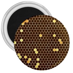 Gold Honeycomb On Brown 3  Magnets by Angelandspot