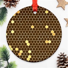 Gold Honeycomb On Brown Ornament (round) by Angelandspot